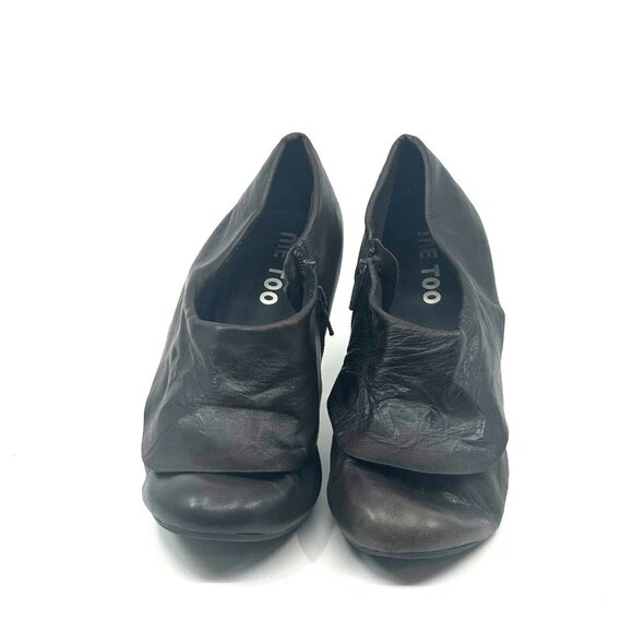 me too Fremont Leather Cuffed Ankle Bootie Spool Heel Shoe, Women's 9M, Brown - Picture 4 of 13